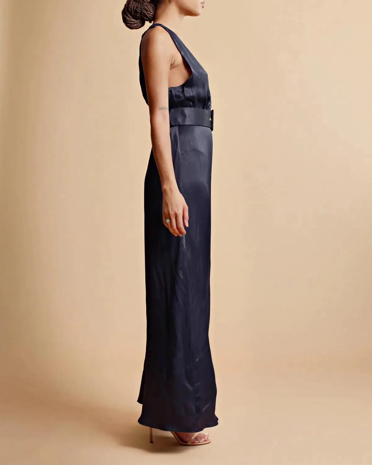 Crèpe satin Sleeveless Dress Navy