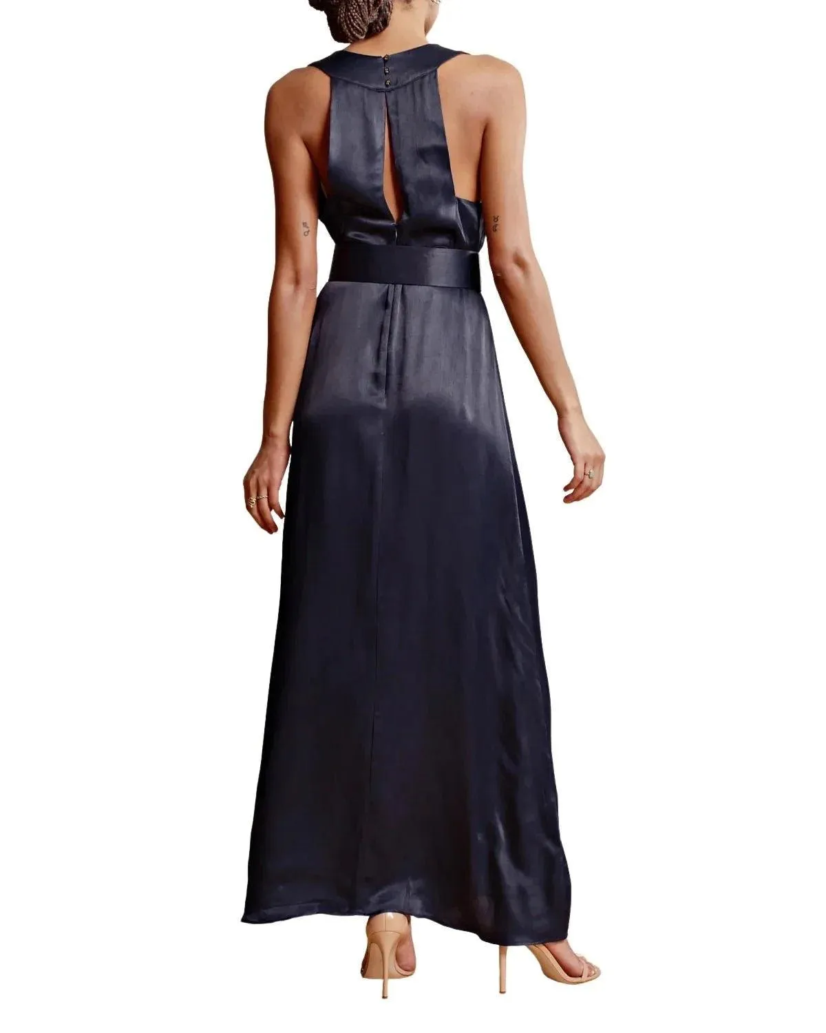 Crèpe satin Sleeveless Dress Navy