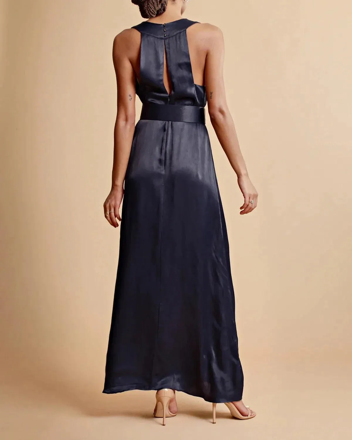 Crèpe satin Sleeveless Dress Navy