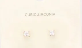 Cubic Zirconia Stud Earrings- Square- Gold or White Gold