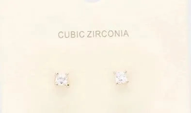 Cubic Zirconia Stud Earrings- Square- Gold or White Gold