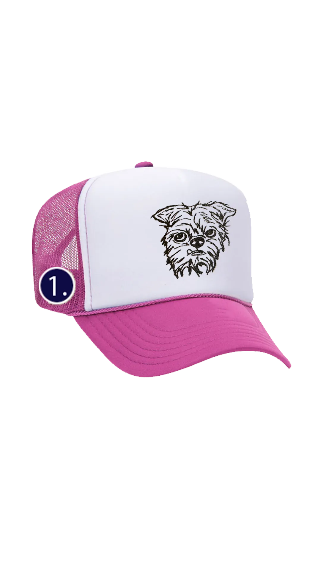 Custom Pet Portrait Trucker Hat with Mini Embroidery