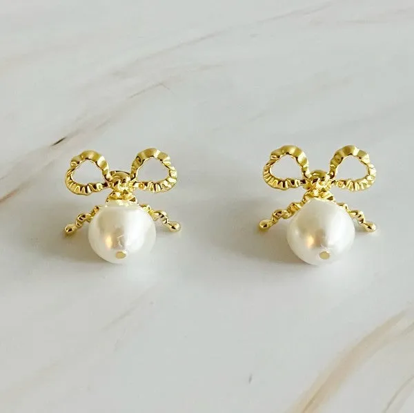 Dangle Pearl Antique Bow Earrings