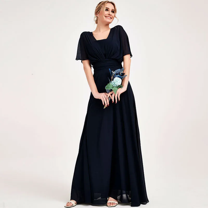 Dark Navy Convertible Chiffon Bridesmaid Dress Wrap Floor Length Gown