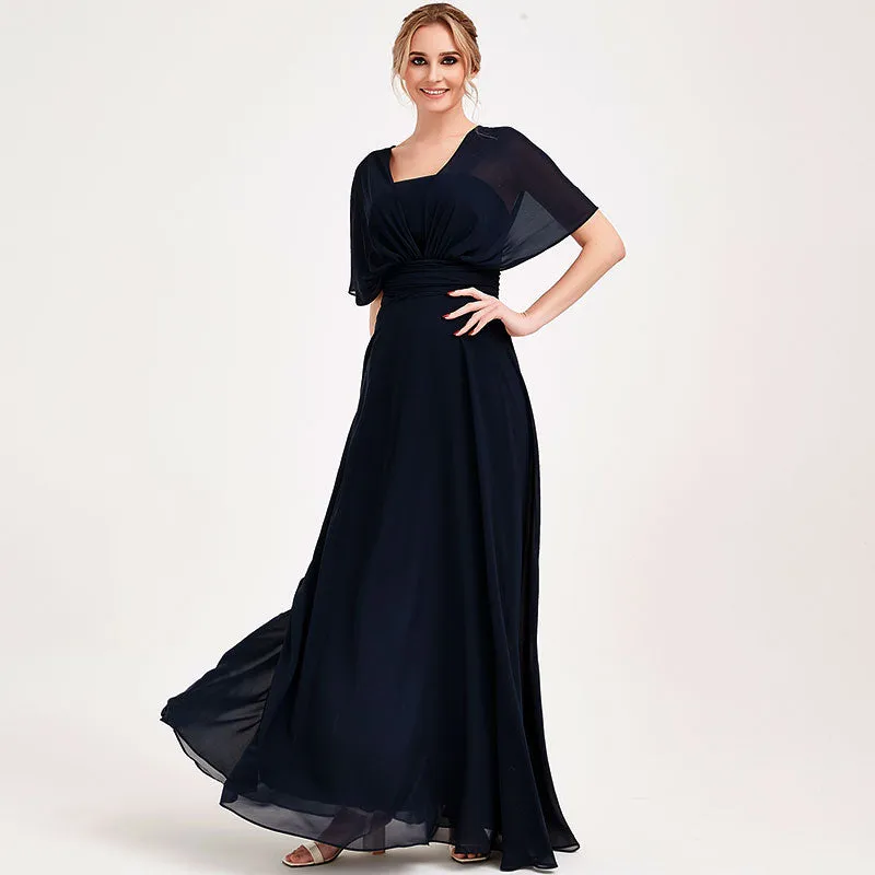 Dark Navy Convertible Chiffon Bridesmaid Dress Wrap Floor Length Gown