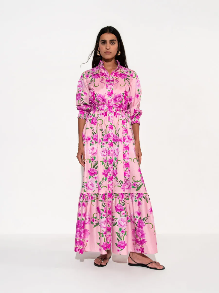 Demi Cotton Maxi Dress - Antheia Pink Placement