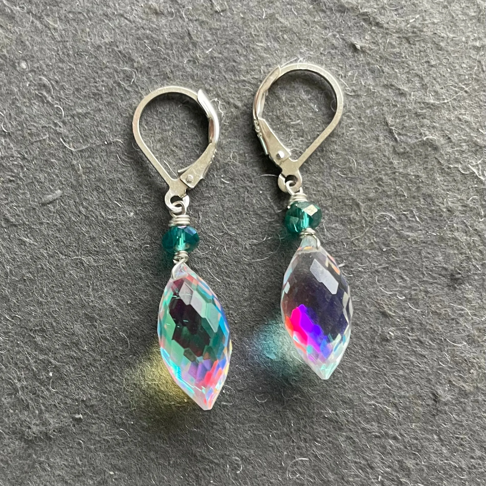 Dewdrop Rainbow Opalite and Crystal earrings, metal and earwire options