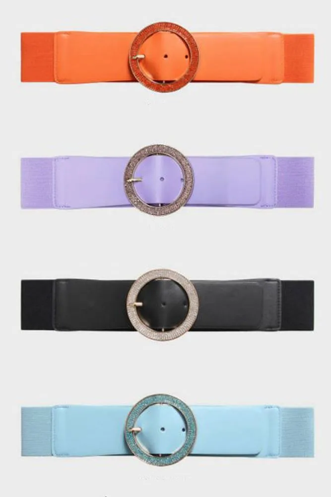 Diamante Circle Buckle Elasticated Belt