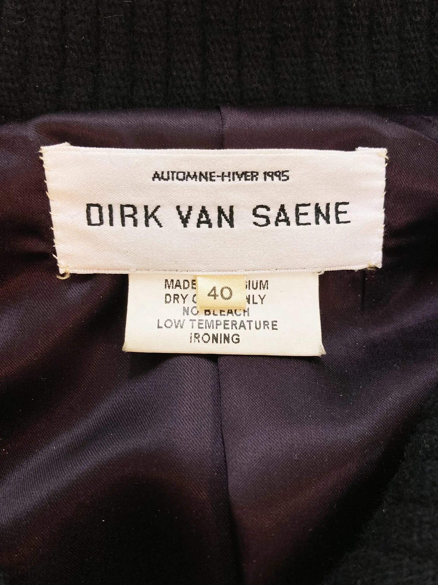 Dirk Van Saene winter 1995 black wool corduroy five button coat - size 40 8 S