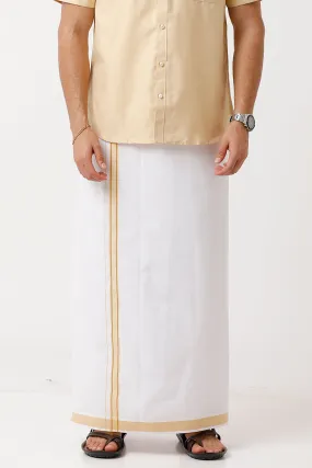 Divine - Flaxen Sandal Cotton Blend Single Dhoti With Fancy Border For Men | Uathayam