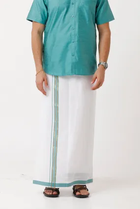 Divine - Light Green Cotton Blend Single Dhoti With Fancy Borders For Men | Uathayam