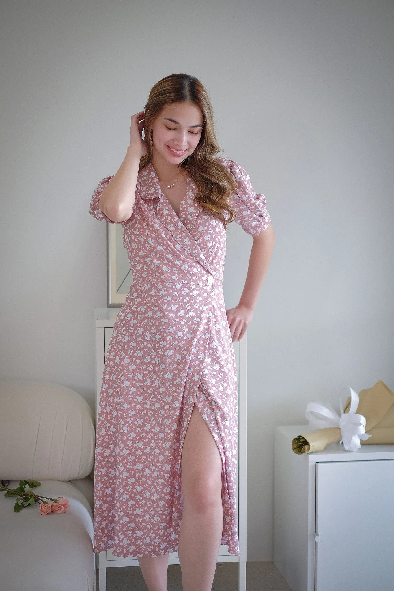 Drew wrap dress - blush floral