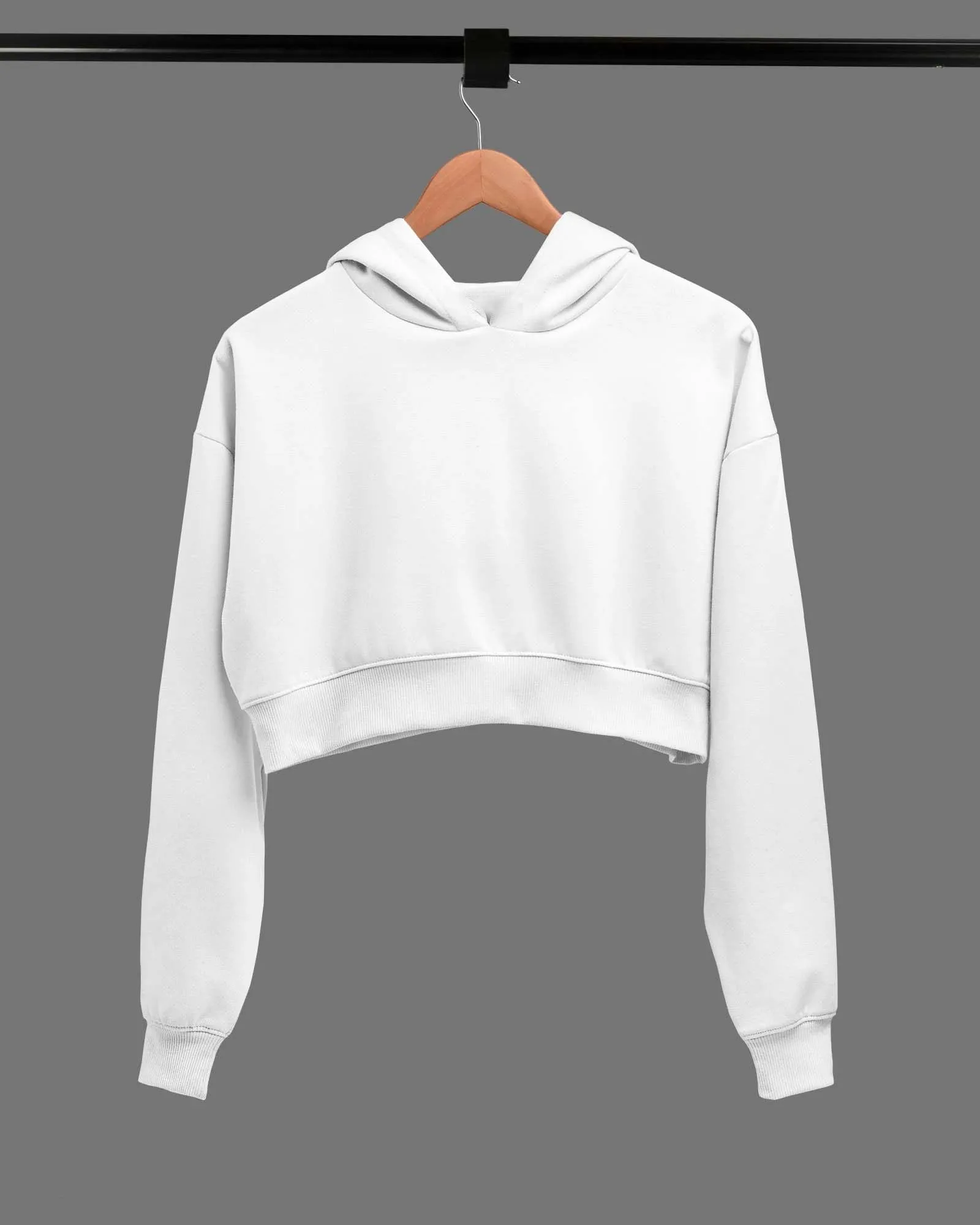 Drop Shoulder Crop Hoodie: White