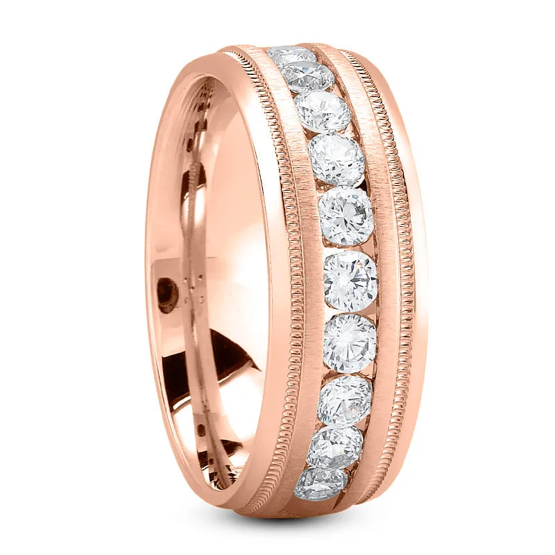 Eli Men's Diamond Wedding Ring Round Cut Channel Set in 14K White/Yellow/Rose Gold By Mike Nekta NYC, 6MM