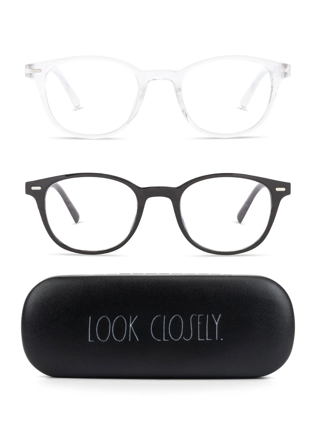 ELIZA 2-Pack Blue Light Blocking Reading Glasses with "LOOK CLOSELY" Signature Font Hard Case