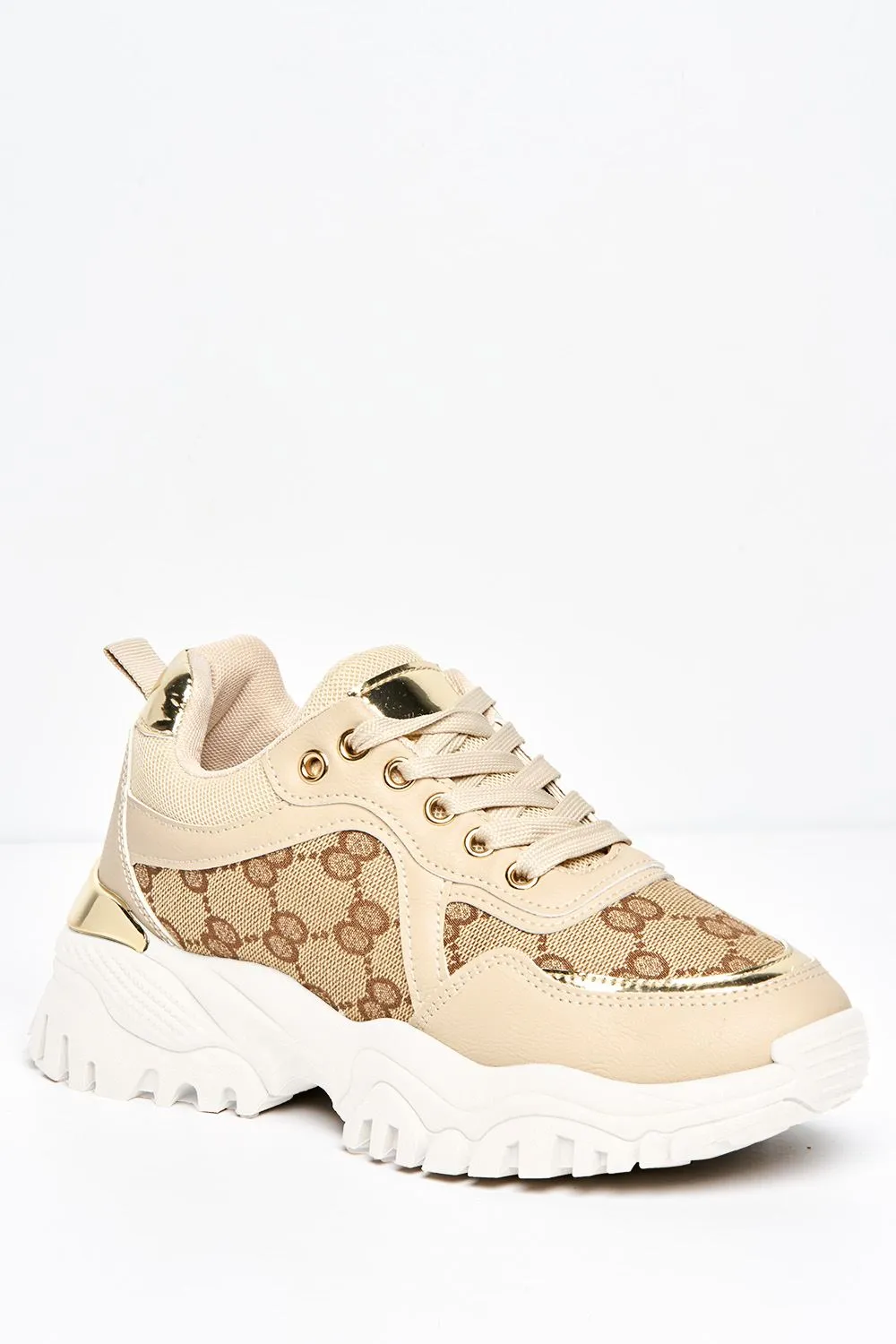 Elle Chunky Sole Logo Trainer in Nude / White Sole