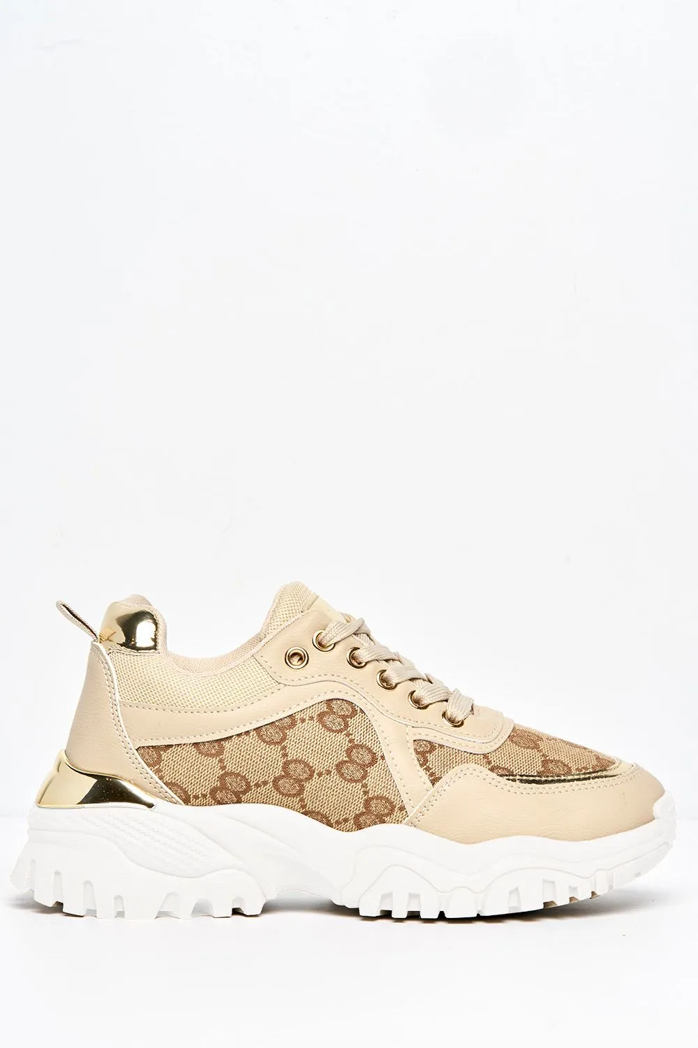 Elle Chunky Sole Logo Trainer in Nude / White Sole