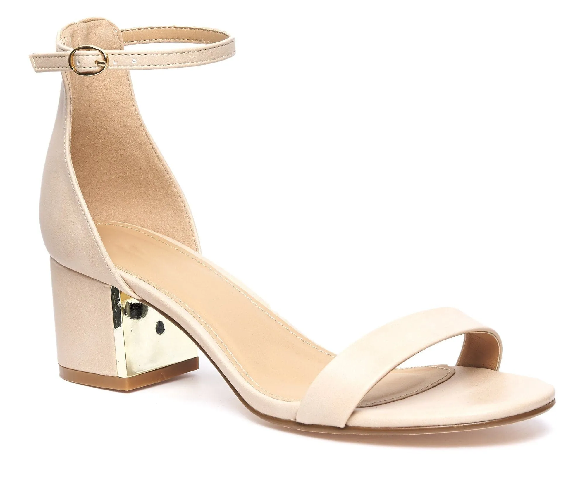 Elodie Gold Trim Anklestrap Sandal in Nude Matt