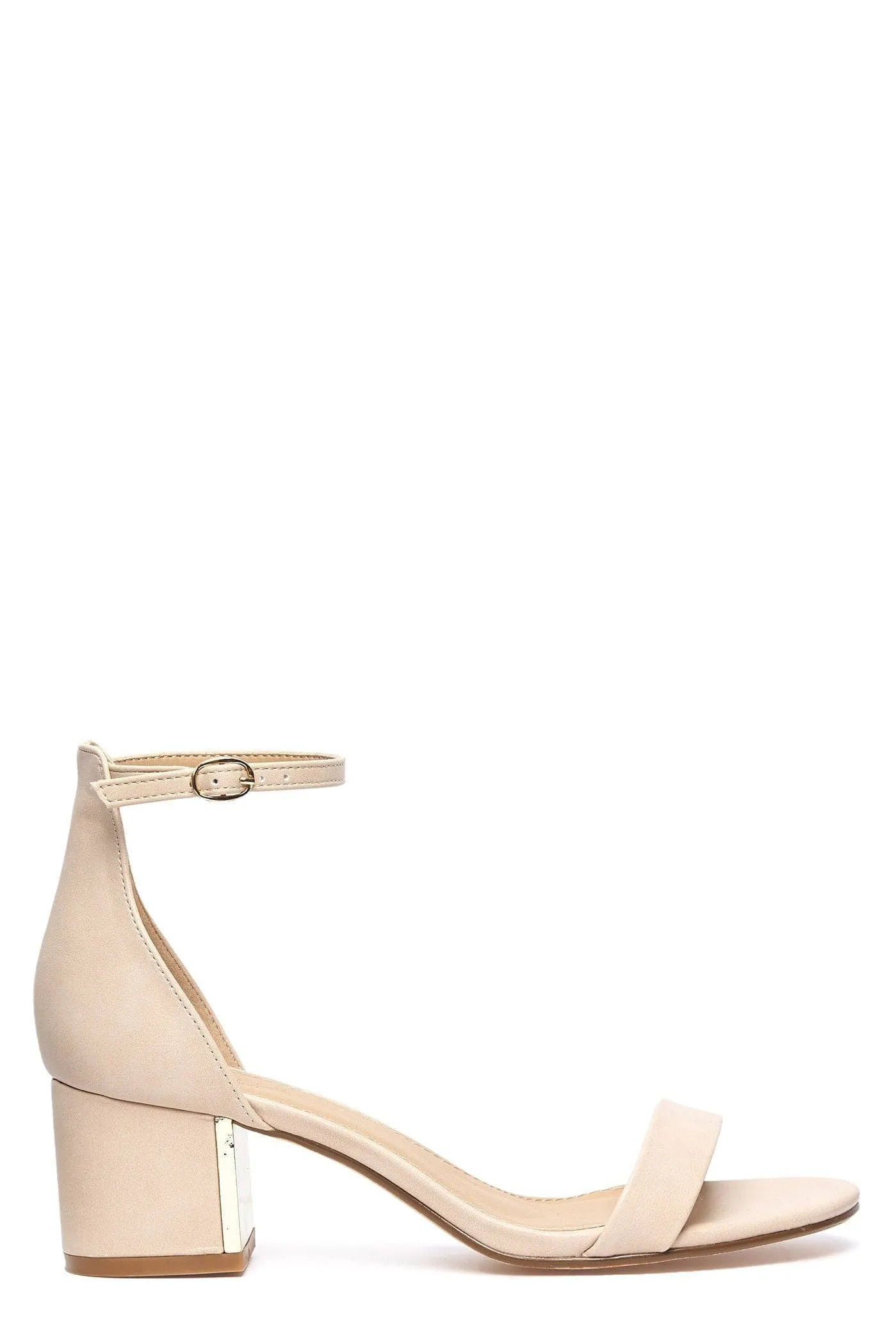 Elodie Gold Trim Anklestrap Sandal in Nude Matt