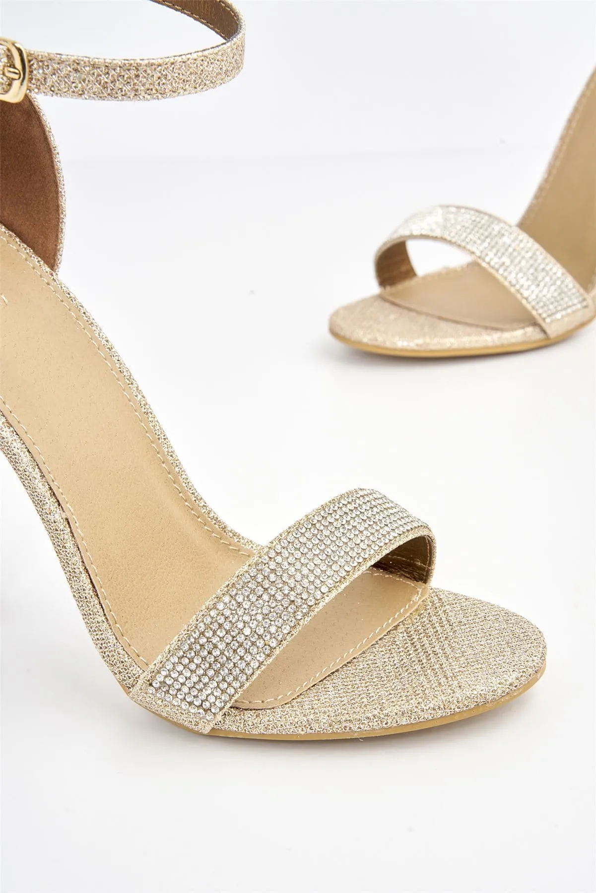 Esha Diamante Band Ankle-strap Heels in Champagne Mesh