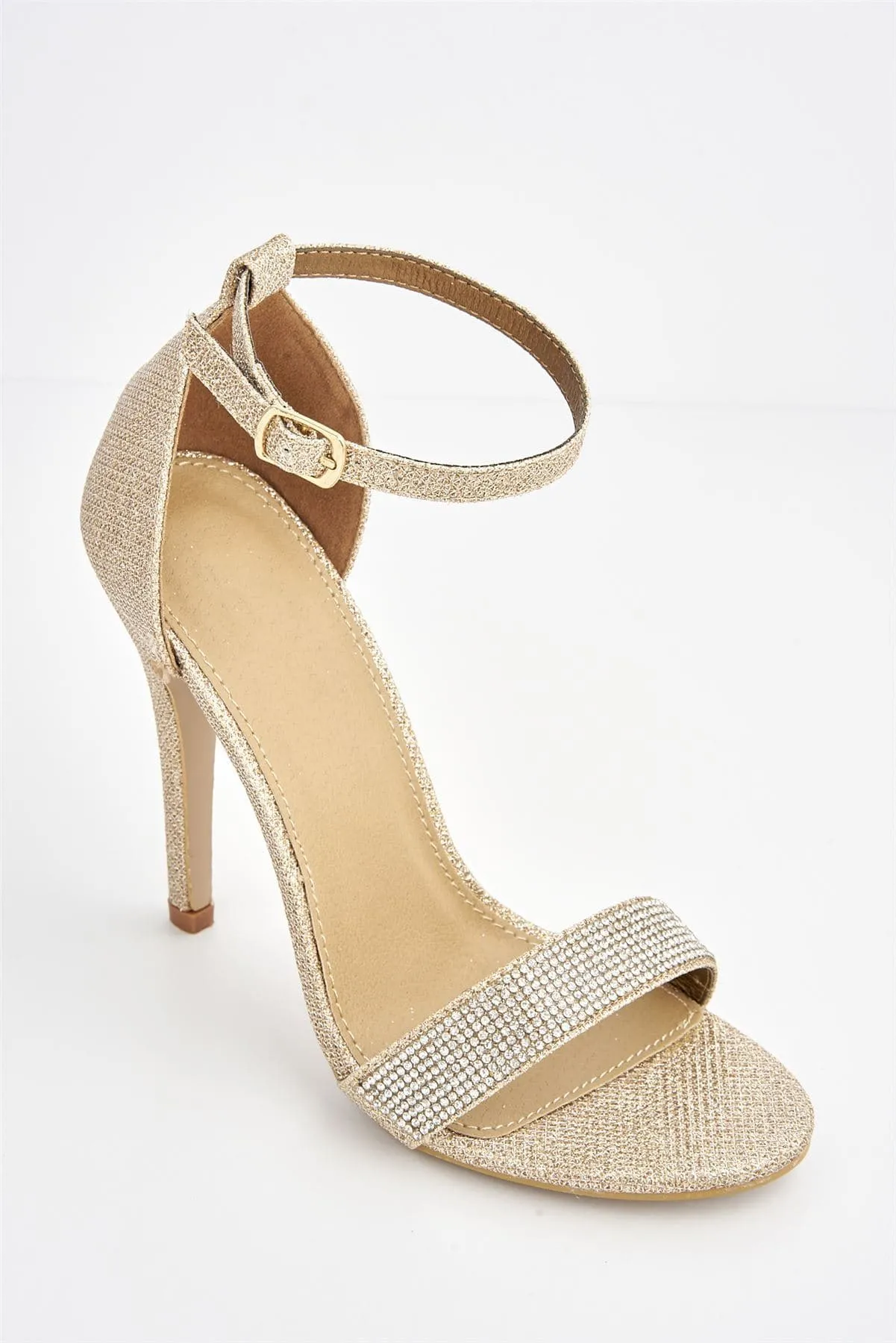 Esha Diamante Band Ankle-strap Heels in Champagne Mesh