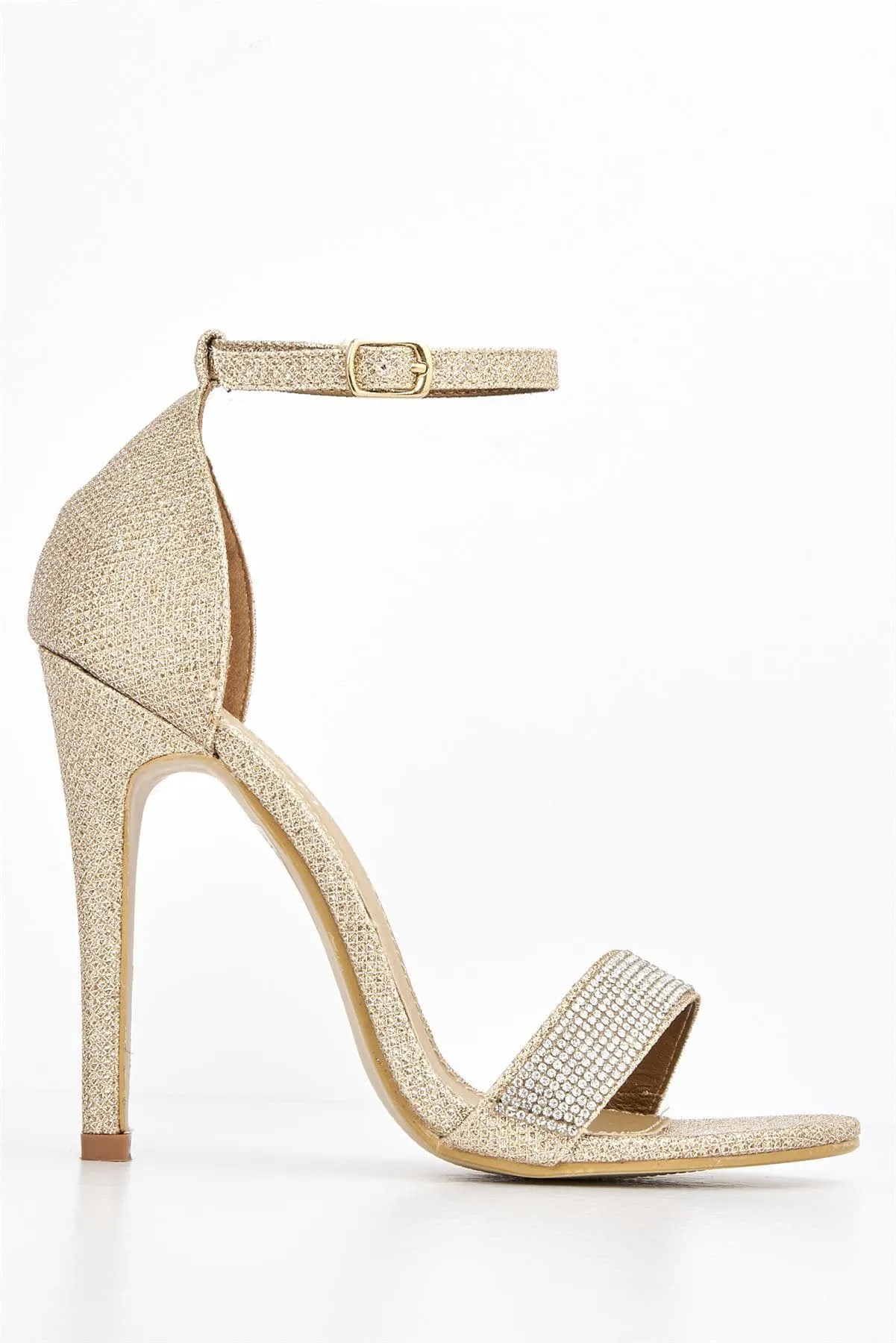 Esha Diamante Band Ankle-strap Heels in Champagne Mesh