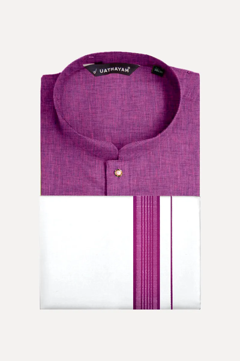 Exotic - Iris Purple Long Kurta and Fancy Dhoti Set For Men ( Assorted Borders ) | Uathayam