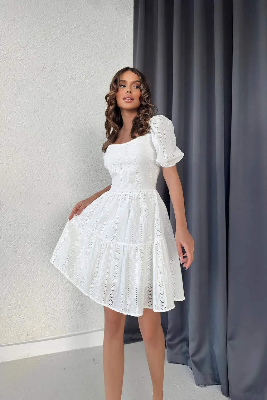 Eyelet short sleeve dress