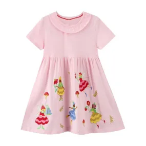 Fairy Design Pink Short Sleeve Girls Summer Dress