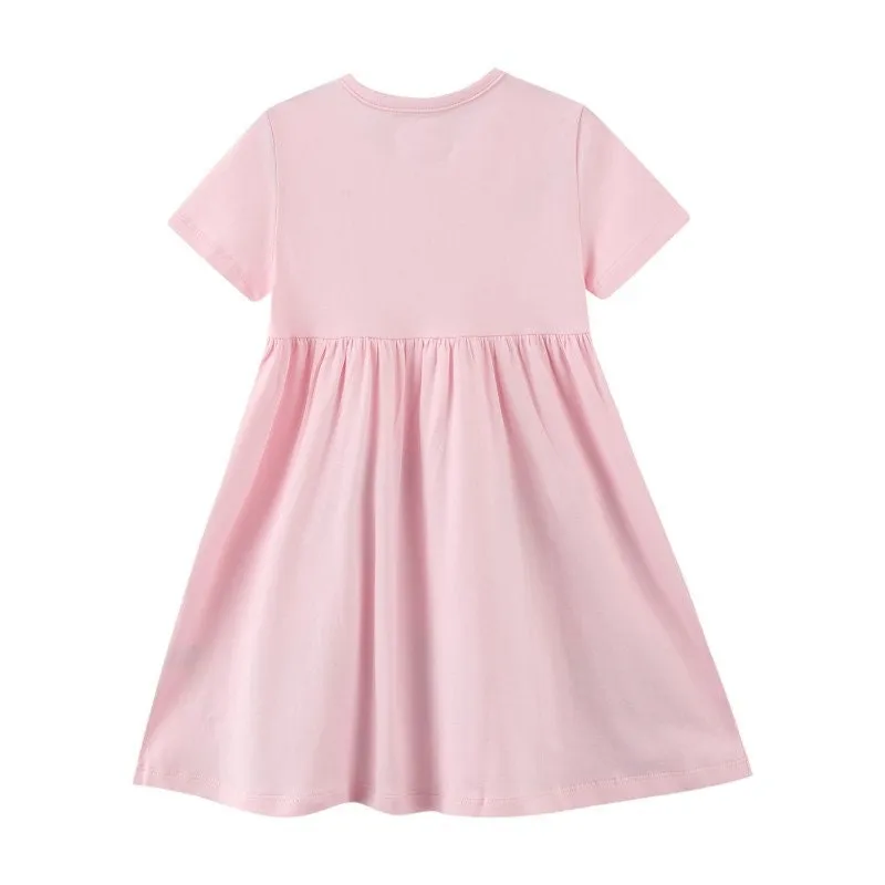 Fairy Design Pink Short Sleeve Girls Summer Dress