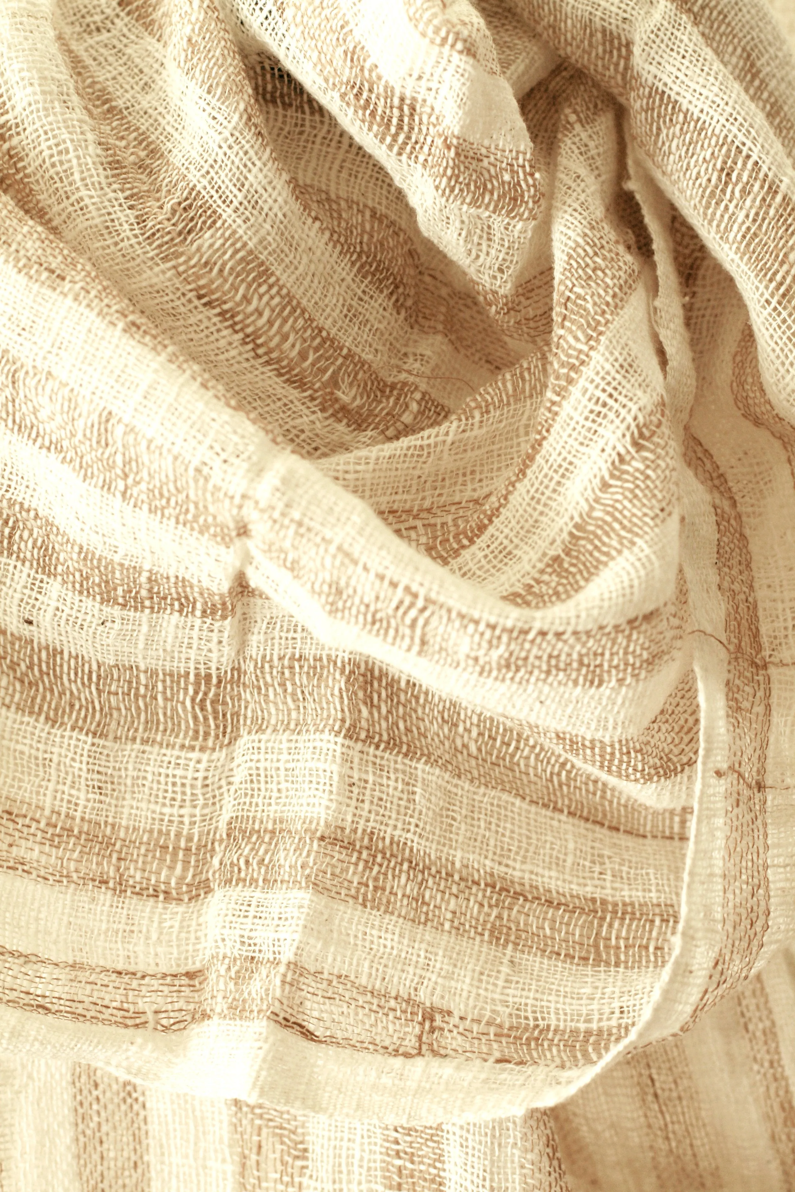 Fatima Hand-Loomed Raw Cotton Scarf, in Beige