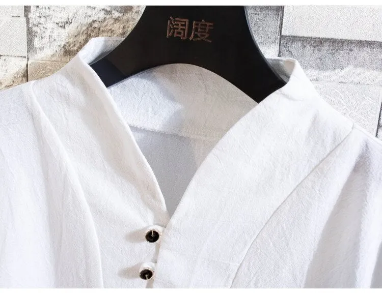 Foesce-(Shirt  shorts) summer new arrival men shirt Man Cotton and linen shirts Short sleeve men's casual shirts men size M to 5XL