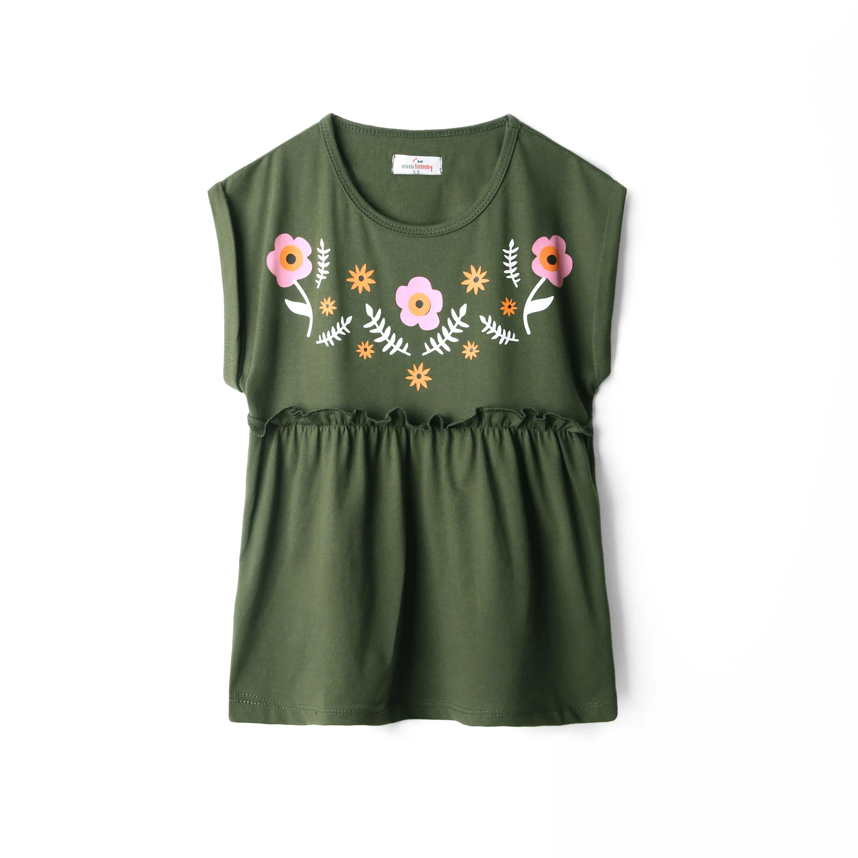 Girls Printed Soft Cotton Cut & Sew Green Frock