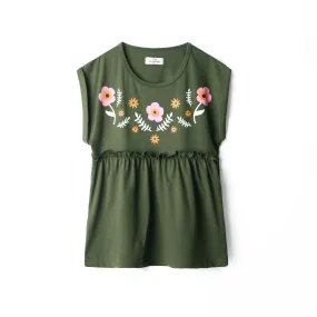 Girls Printed Soft Cotton Cut & Sew Green Frock