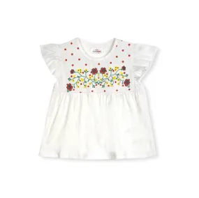 Girls Soft Cotton Graphic White Frock