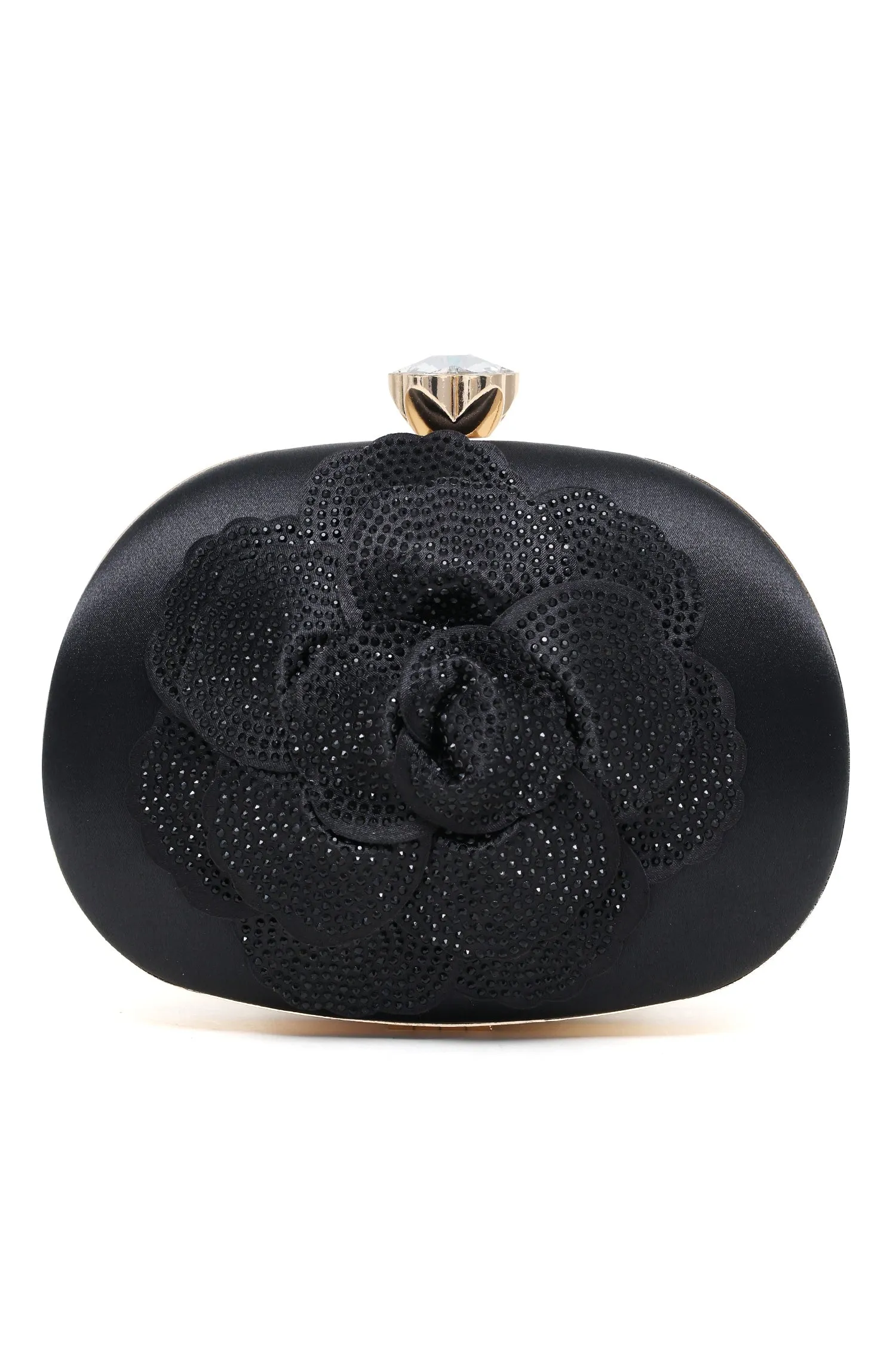 GLAM ENCRUSTED ROSE CLUTCH-BLACK