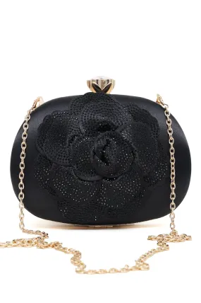 GLAM ENCRUSTED ROSE CLUTCH-BLACK