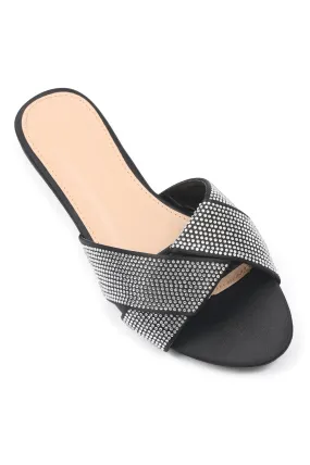 GLAMOUR AMETHYST CRYSTAL SLIDES-BLACK