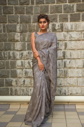 Glossed Gray Crystal Saree