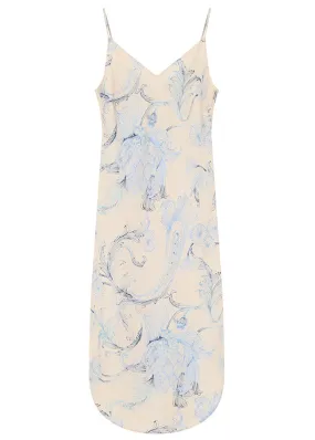 Gustav Bati bias cut midi  dress 53504 Sand w. Blue Feathers