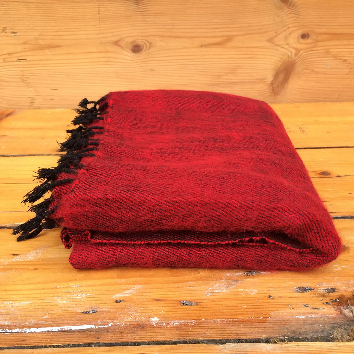 Handmade Nepalese 'Yak Wool' Shawl Burning Charcoal Red Black Oversized Scarf / Yoga Blanket