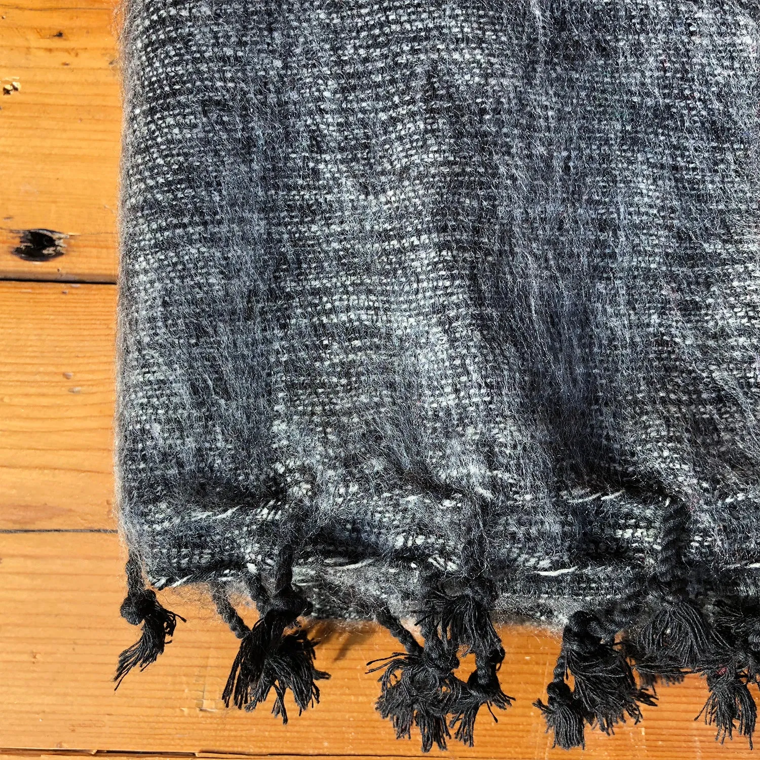 Handmade Nepalese 'Yak Wool' Shawl Charcoal Grey Mix Oversized Scarf / Yoga Blanket