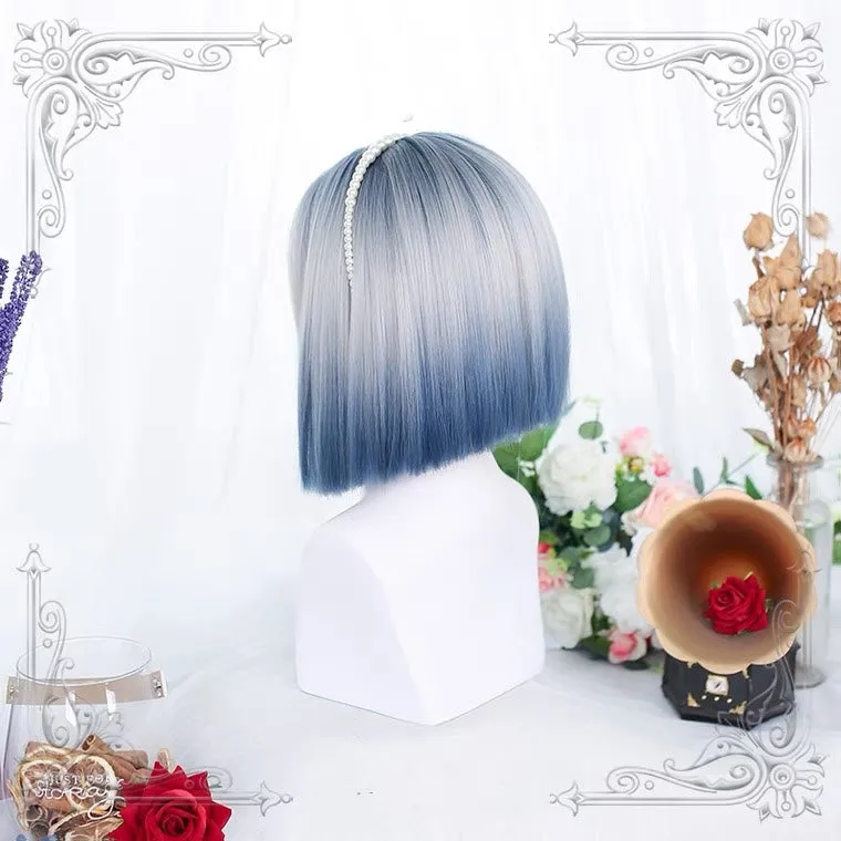 HARAJUKU LOLITA BLUE GRAY GRADIENT SHORT CURLS WIG BY90028