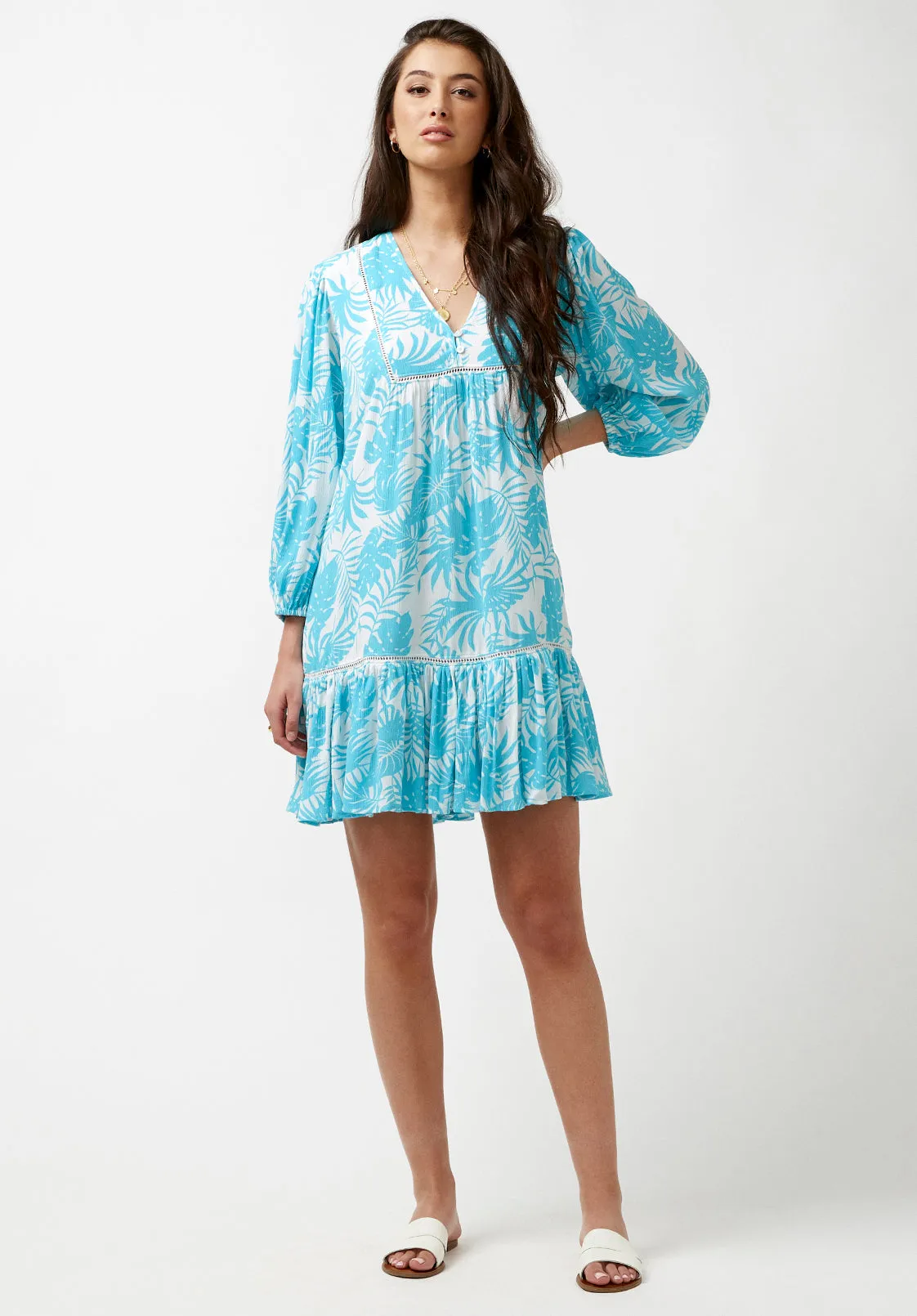 Haven Women's Drop Hem Dress in Blue Tropical Print - WD0684P