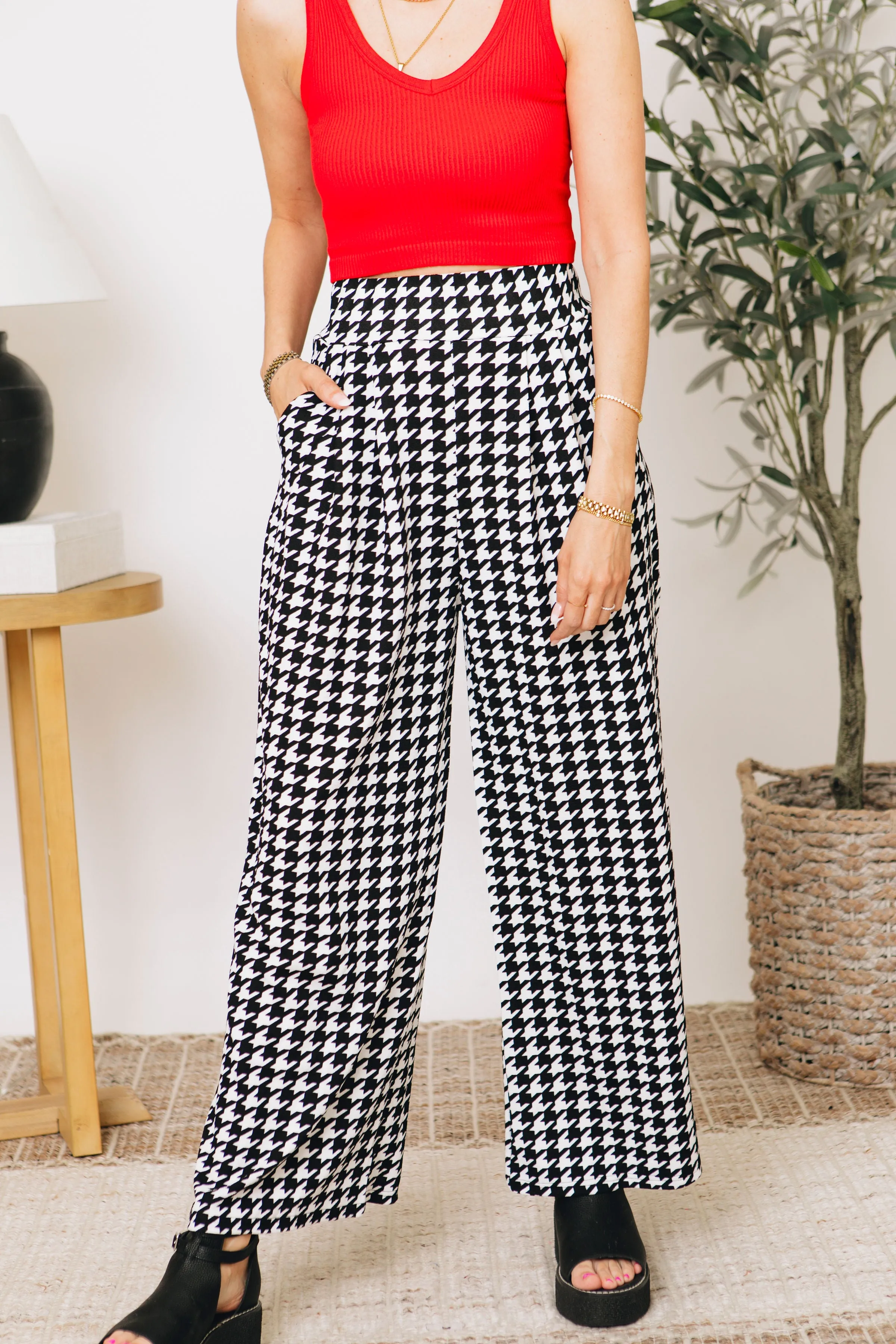 Houndstooth Palazzo Wide Leg Pants (S-3XL)