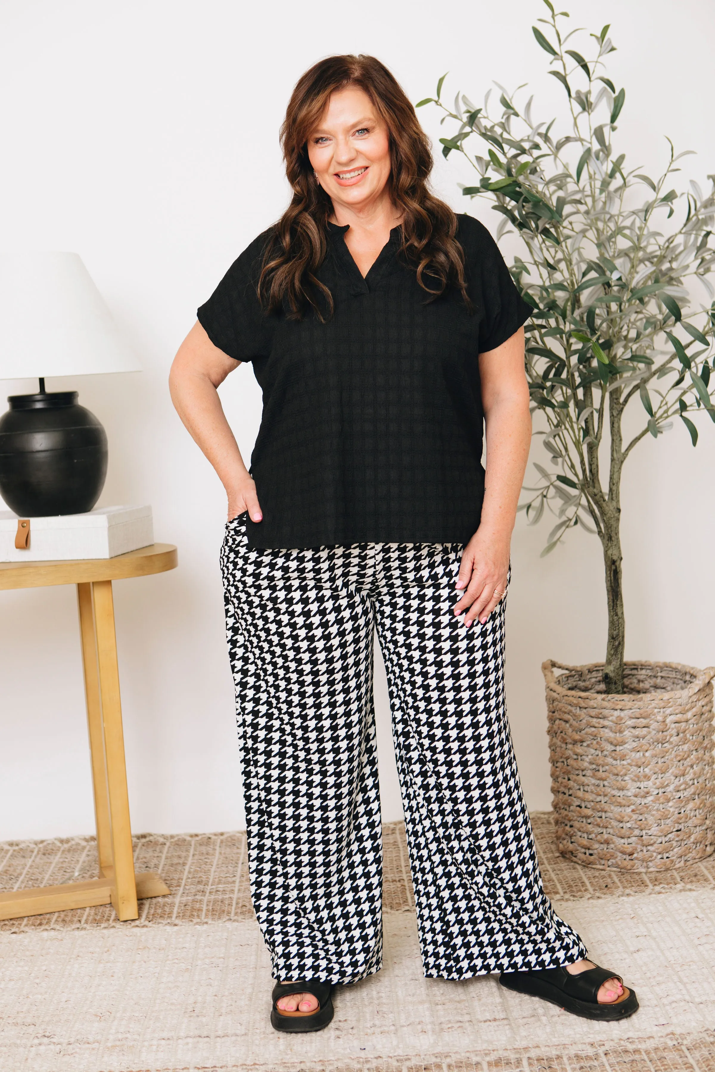 Houndstooth Palazzo Wide Leg Pants (S-3XL)