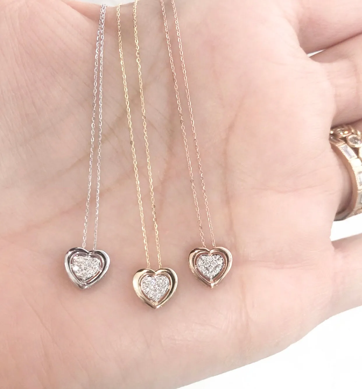 Icicles 10k Gold Bezelled Diamond Heart Necklace