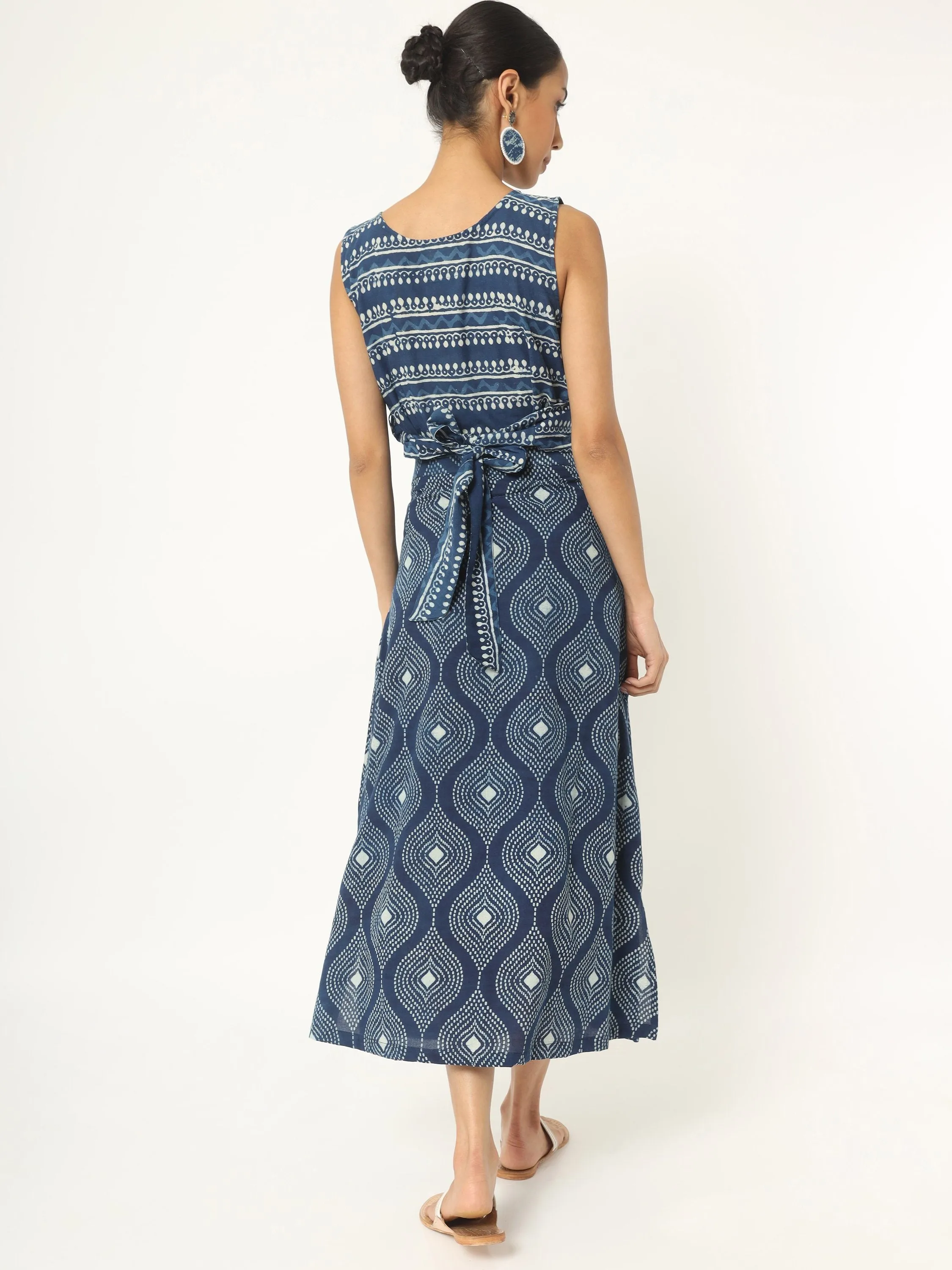 Indigo Blue Hand Block Prined Top-Skirt Set