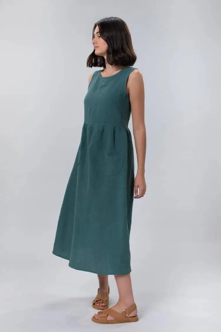 Jane Dress in Jade Linen by Wilga Clothing