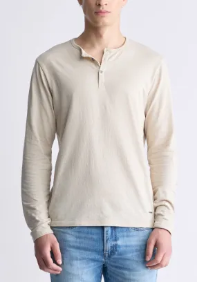 Kaduk Men's Long-Sleeve Burnout Henley Top, Irish Cream - BM24237